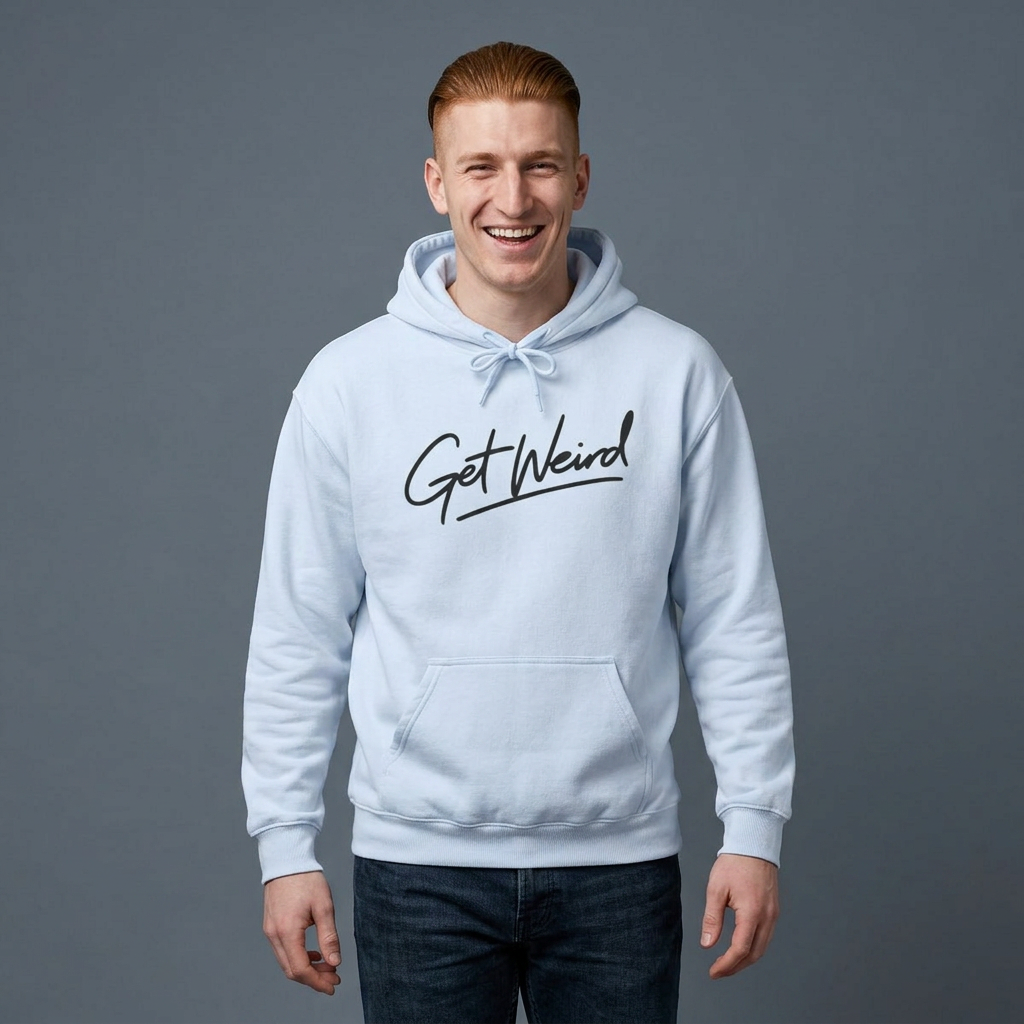 Get Weird Hoodie – Casual Script Graphic Hooded Sweatshirt