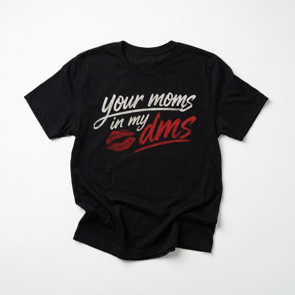 Graphic Tee — “Your Mom’s In My DMs” Funny Lip Print T‑Shirt
