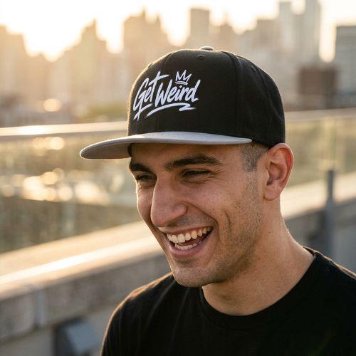 Flat Bill Cap — "Get Weird" Embroidered Snapback Hat