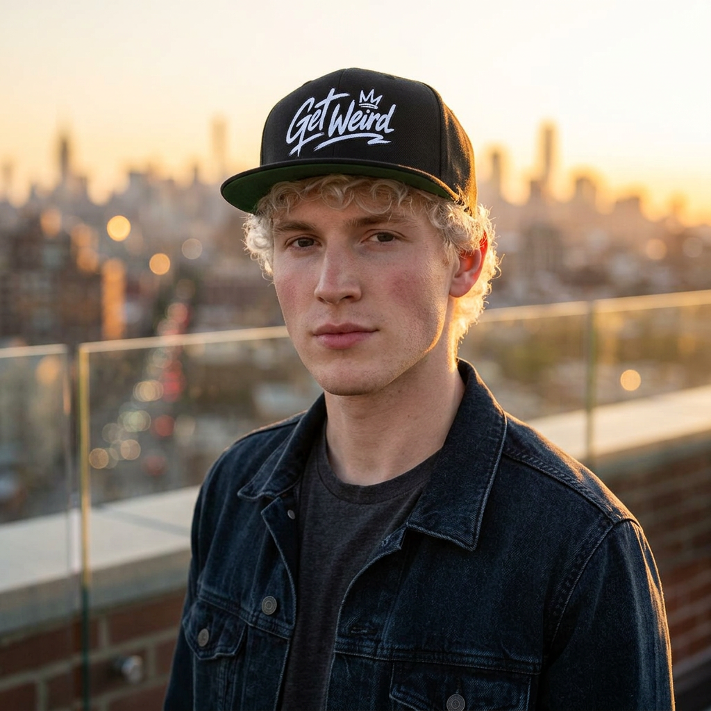 Flat Bill Cap — "Get Weird" Embroidered Snapback Hat