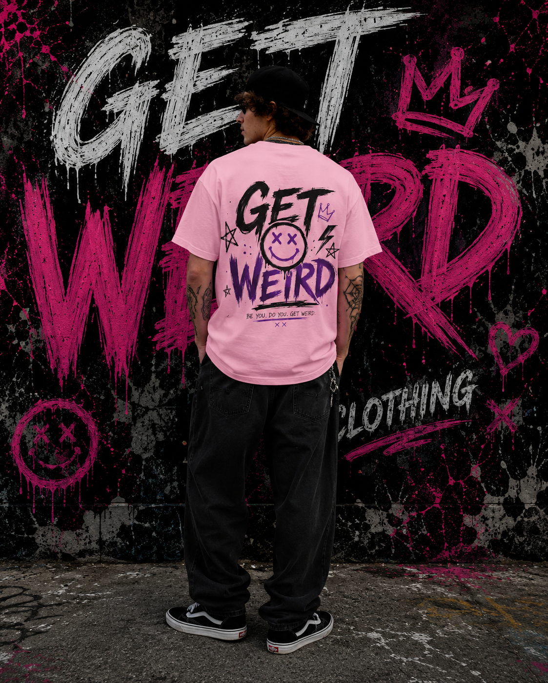 'GET WEIRD' Back Print Smiley tee