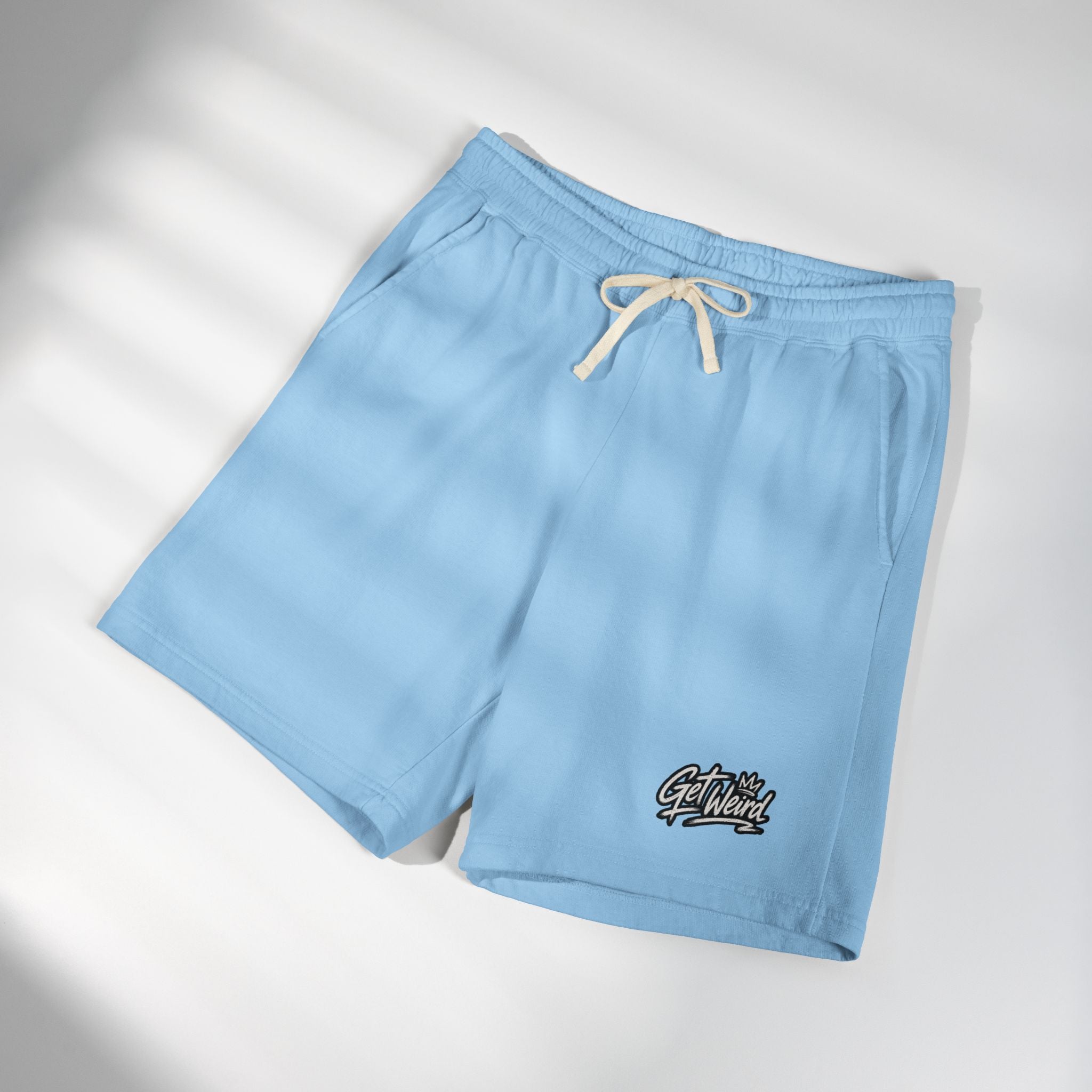 Get Weird Graphic Sweat Shorts — Lightweight Garment-Dyed Fleece